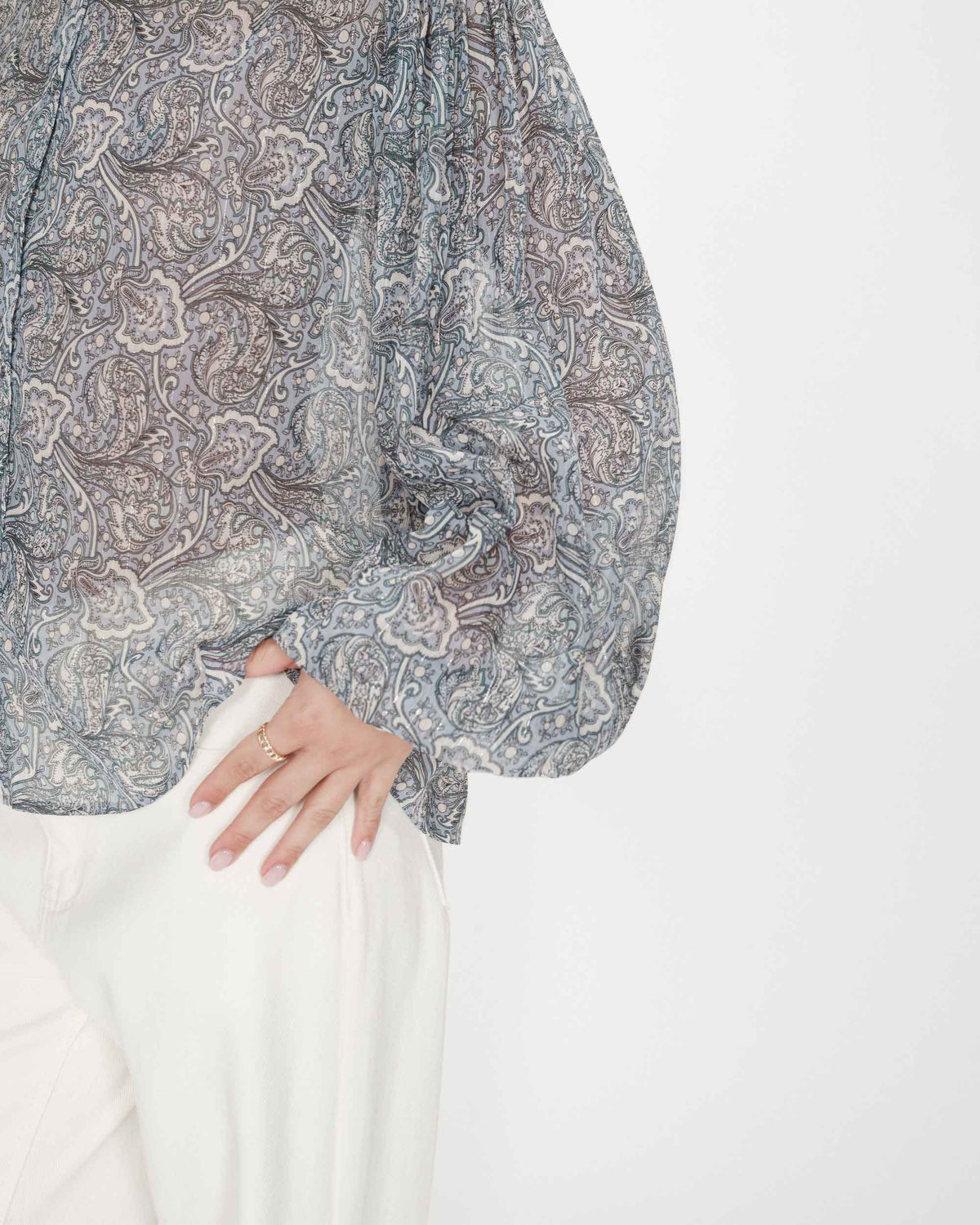 Blouse manches bouffantes imprimée bohème ciel Vertueuse