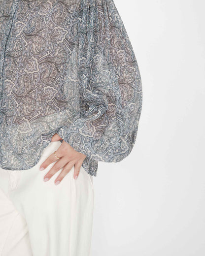 Blouse manches bouffantes imprimée bohème ciel Vertueuse