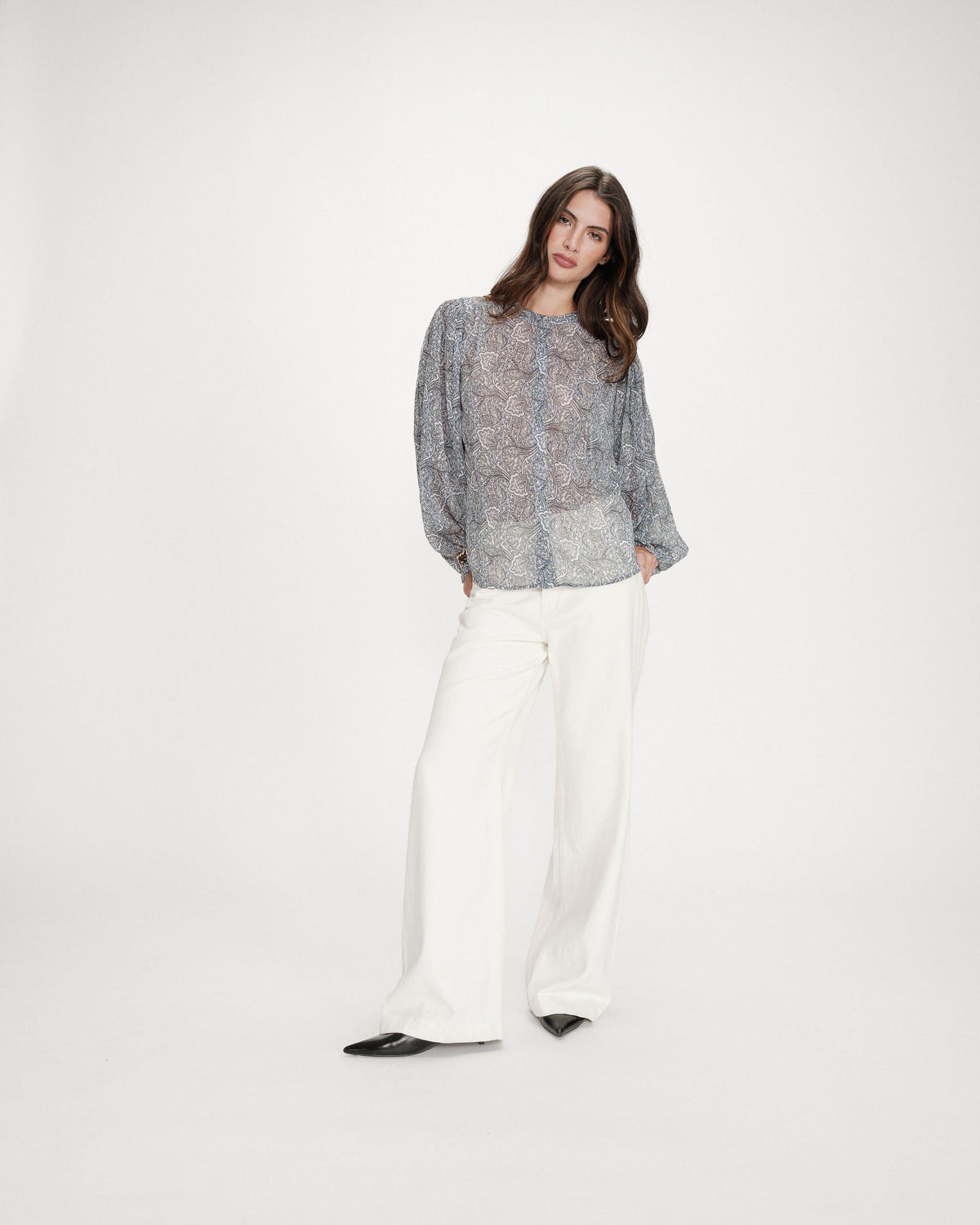 Blouse manches bouffantes imprimée bohème ciel Vertueuse