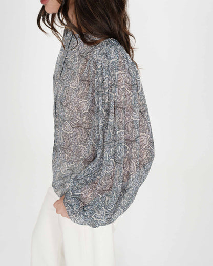Blouse manches bouffantes imprimée bohème ciel Vertueuse