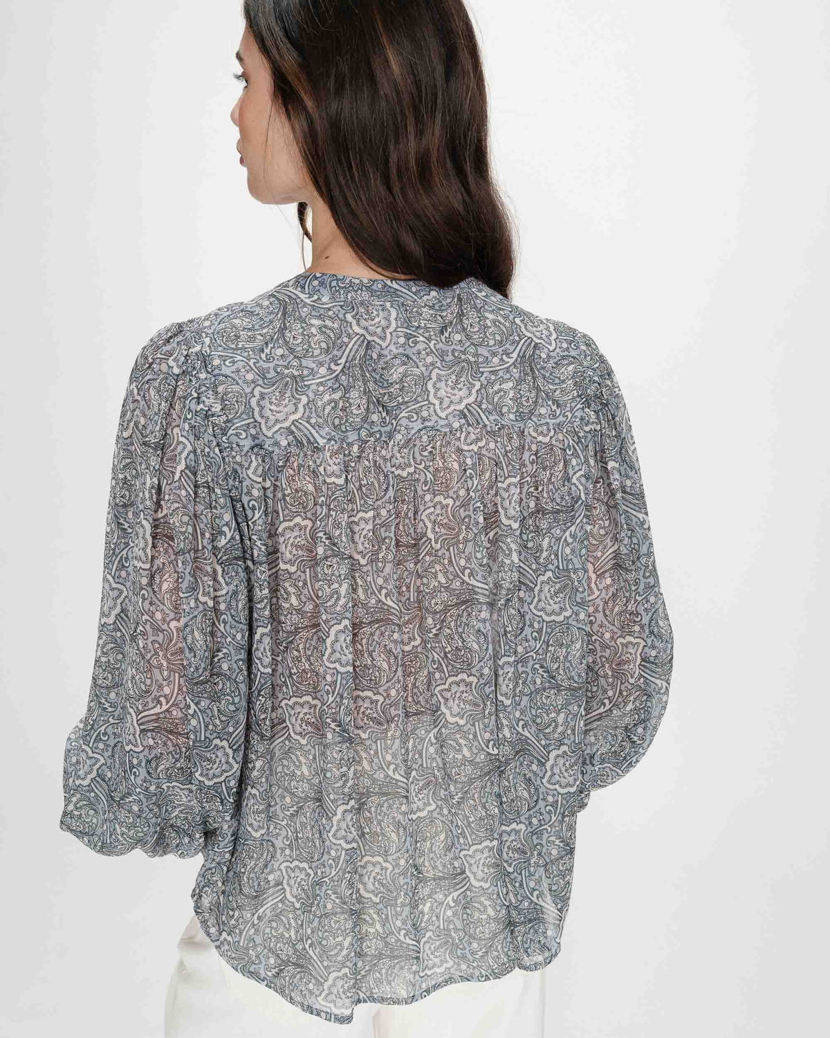 Blouse manches bouffantes imprimée bohème ciel Vertueuse