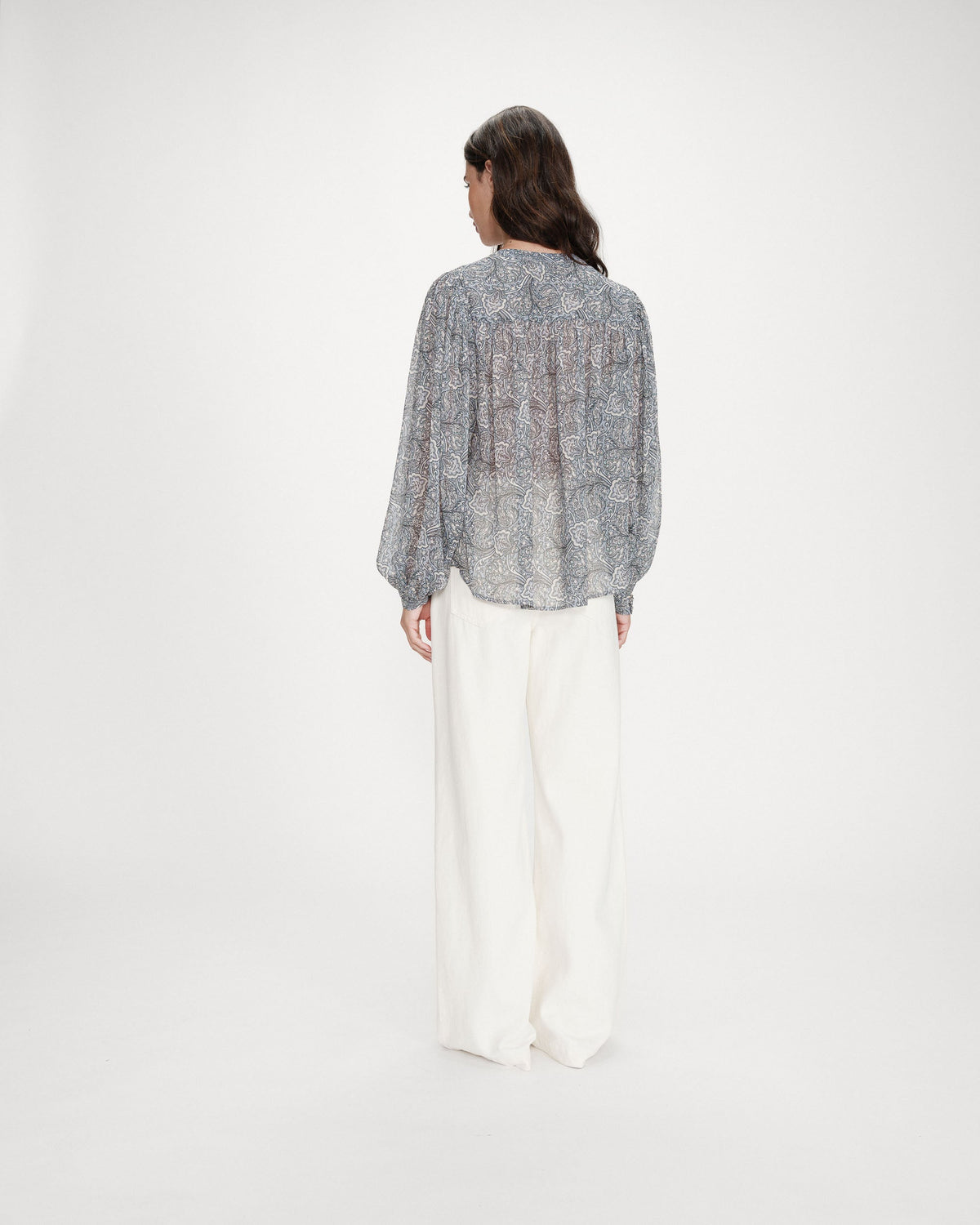 Blouse manches bouffantes imprimée bohème ciel Vertueuse