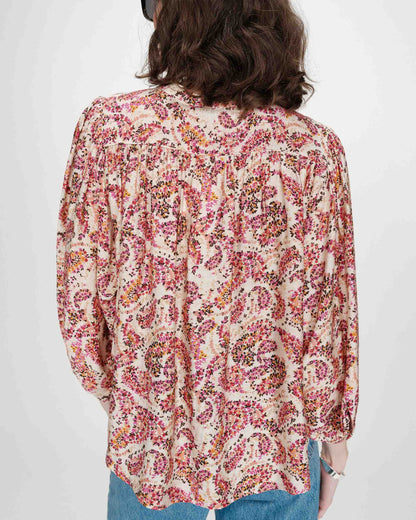 Blouse ample manches bouffantes imprimée florale peche Vezia