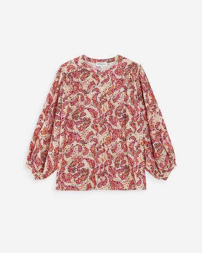 Blouse ample manches bouffantes imprimée florale peche Vezia