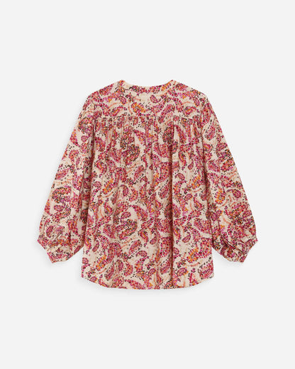 Blouse ample manches bouffantes imprimée florale peche Vezia