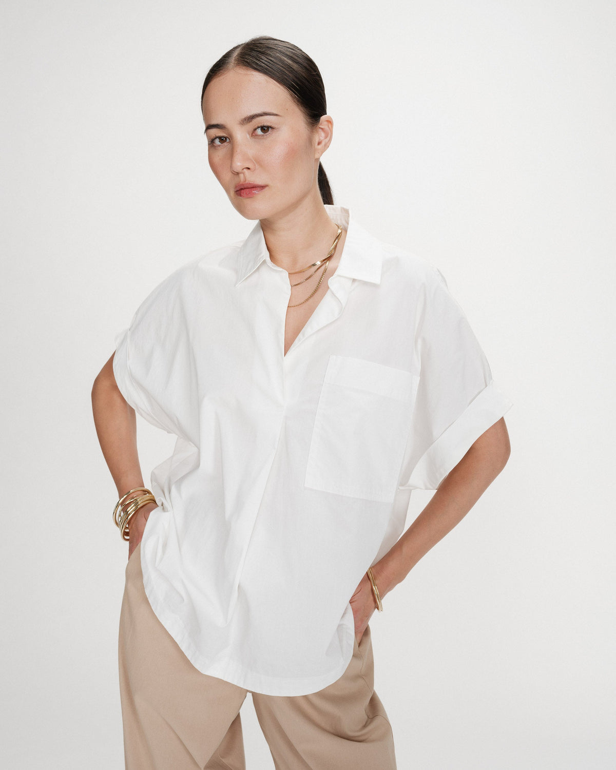 Blouse large en coton manches courtes ivoire Versigny