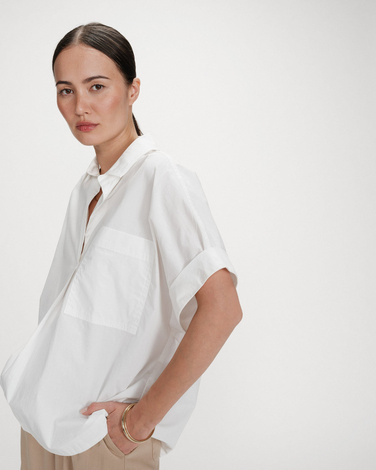 Blouse large en coton manches courtes ivoire Versigny