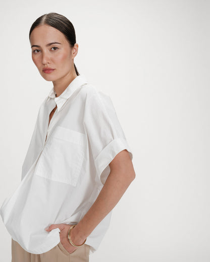 Blouse large en coton manches courtes ivoire Versigny
