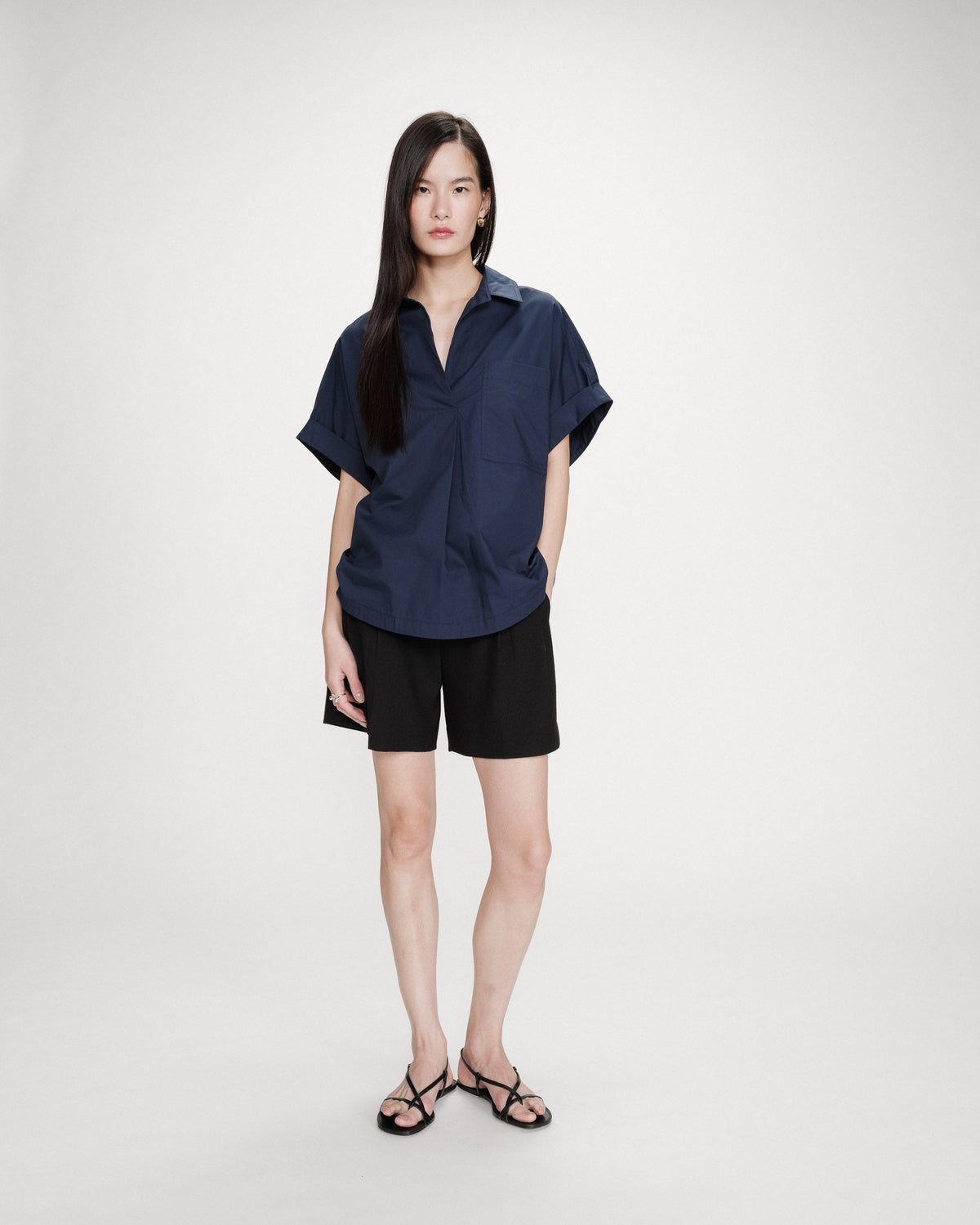 Blouse large en coton manches courtes marine Versigny