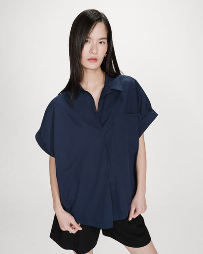 Blouse large en coton manches courtes marine Versigny
