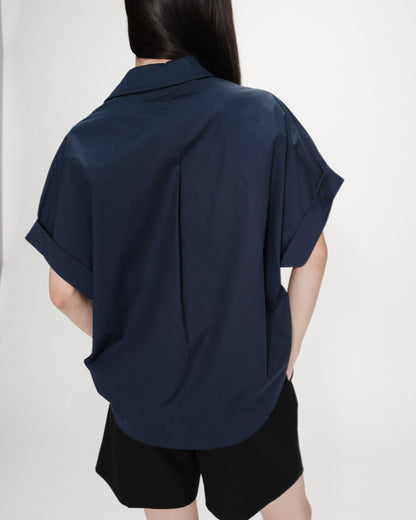 Blouse large en coton manches courtes marine Versigny