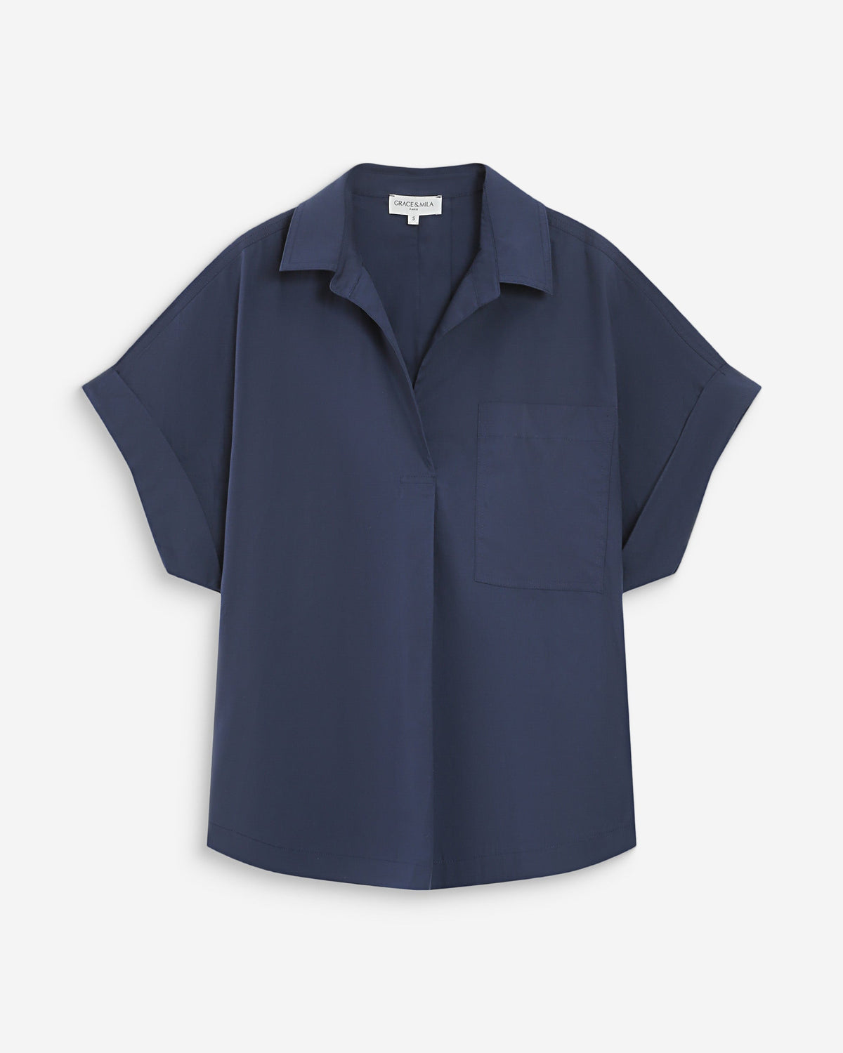 Blouse large en coton manches courtes marine Versigny