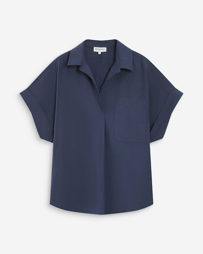 Blouse large en coton manches courtes marine Versigny