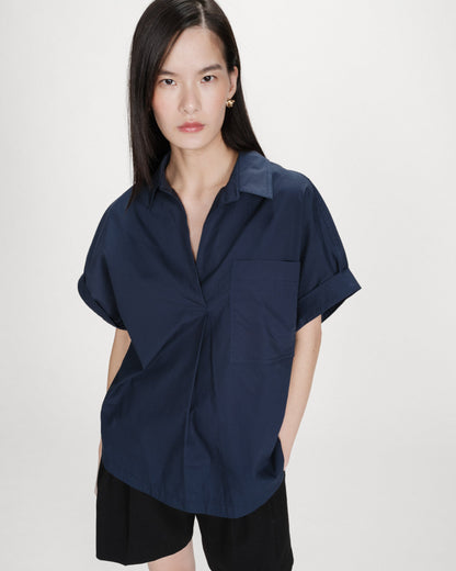Blouse large en coton manches courtes marine Versigny