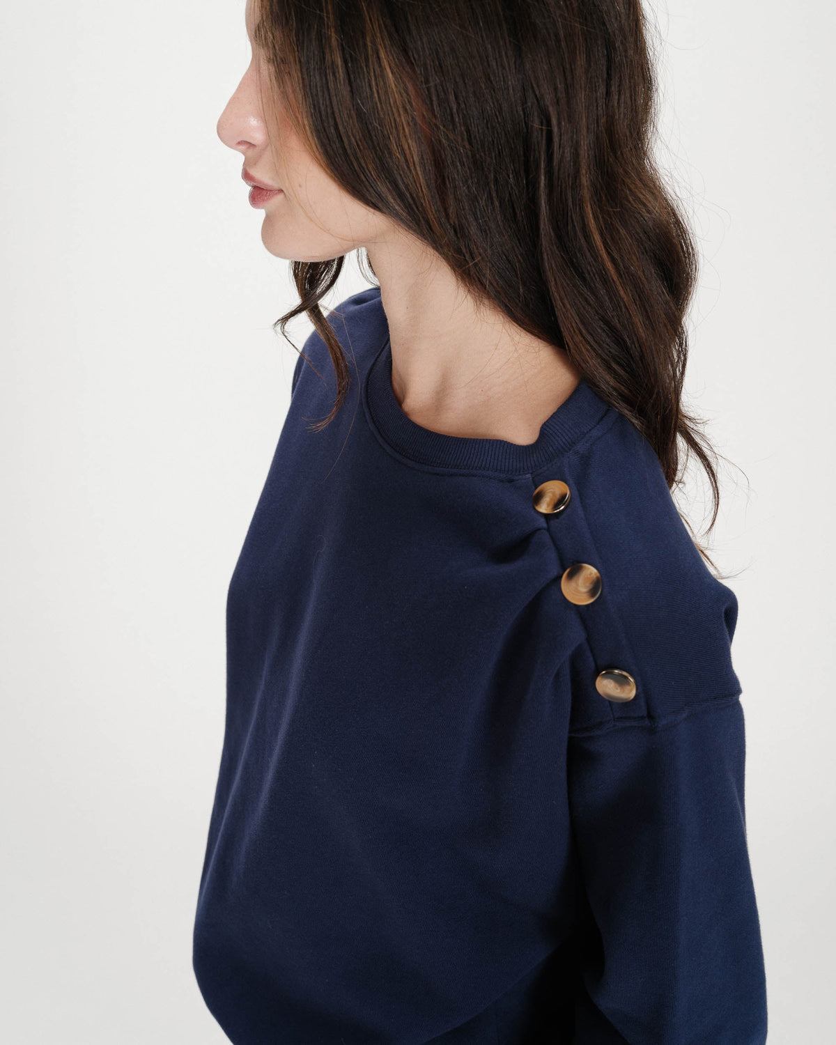 Sweatshirt col rond avec plis et boutons marine Vonan