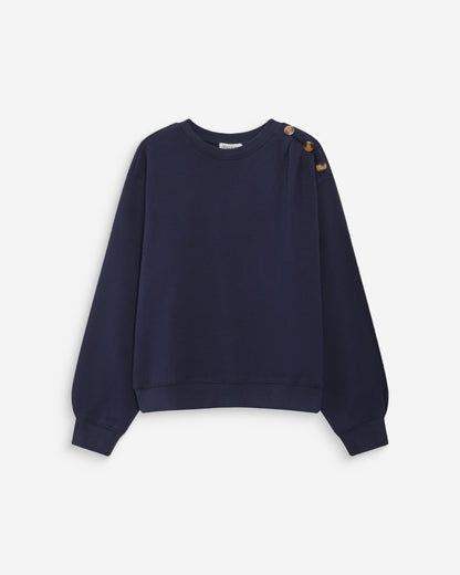 Sweatshirt col rond avec plis et boutons marine Vonan