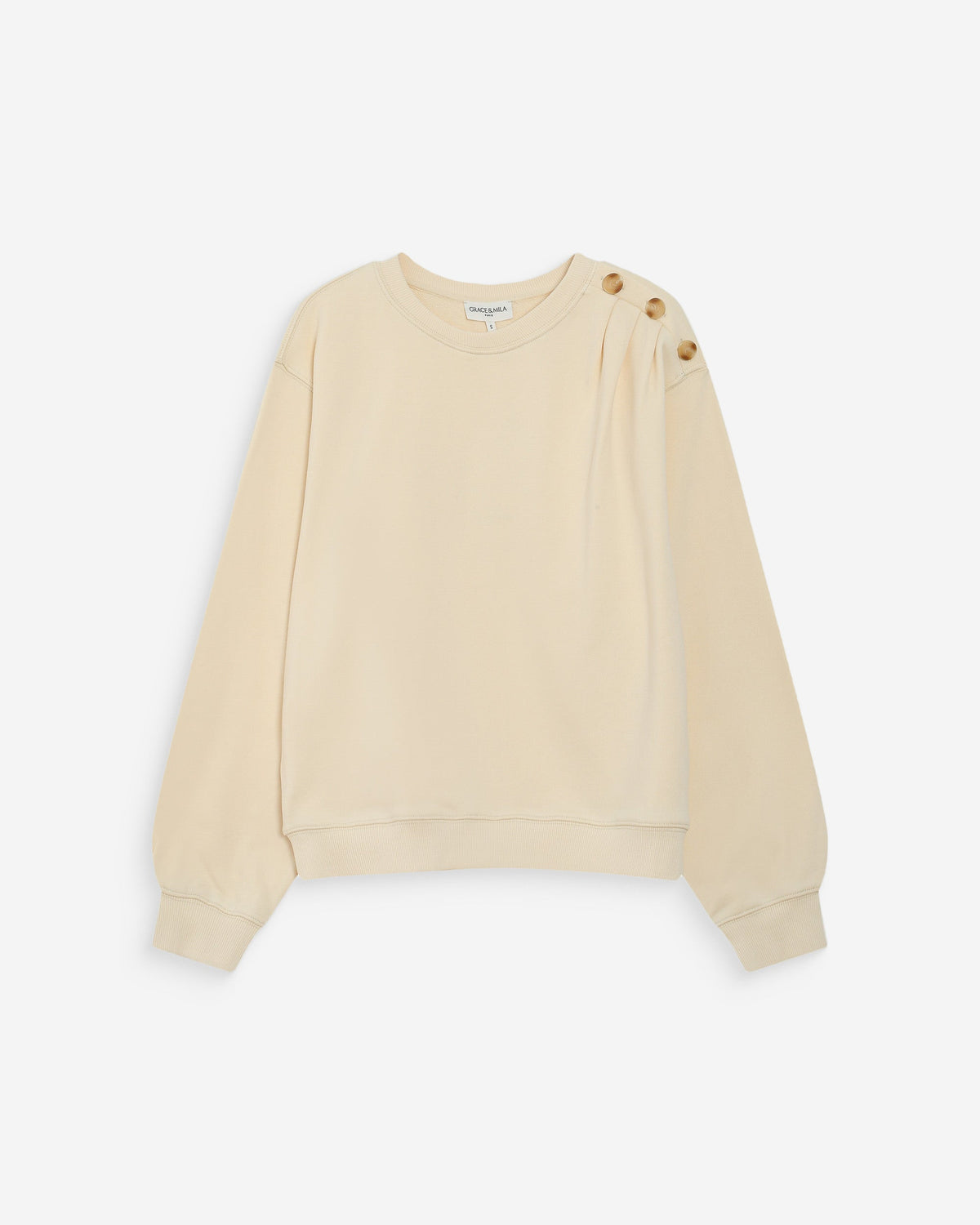 Sweatshirt col rond avec plis et boutons vanille Vonan