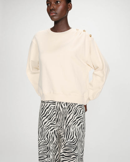 Sweatshirt col rond avec plis et boutons vanille Vonan