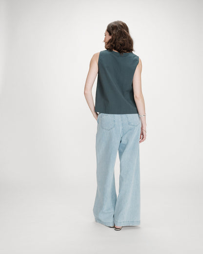 Top en coton sans manches col V emeraude Vagabond
