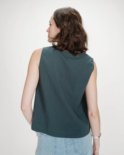 Top en coton sans manches col V emeraude Vagabond