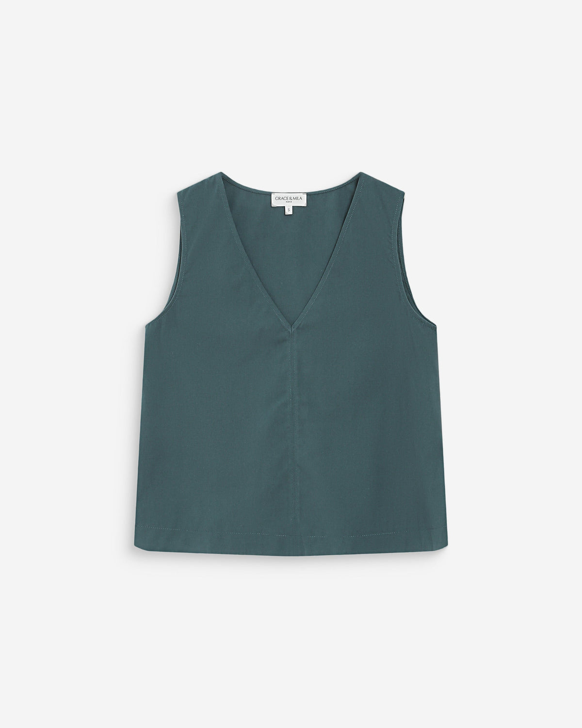 Top en coton sans manches col V emeraude Vagabond