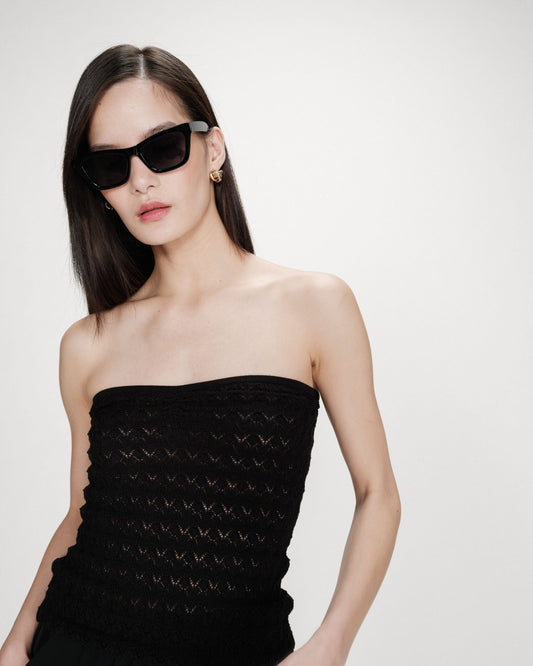 Top bustier cœur en maille près du corps noir Valazzio