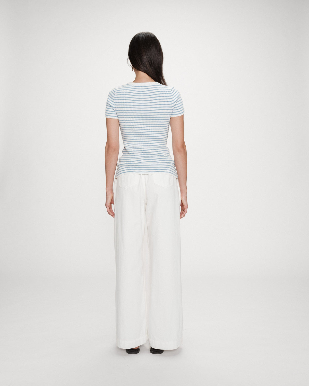 Pull en fine maille ajusté manches courtes bleuet Vendredi