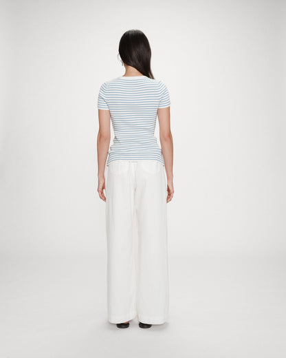 Pull en fine maille ajusté manches courtes bleuet Vendredi