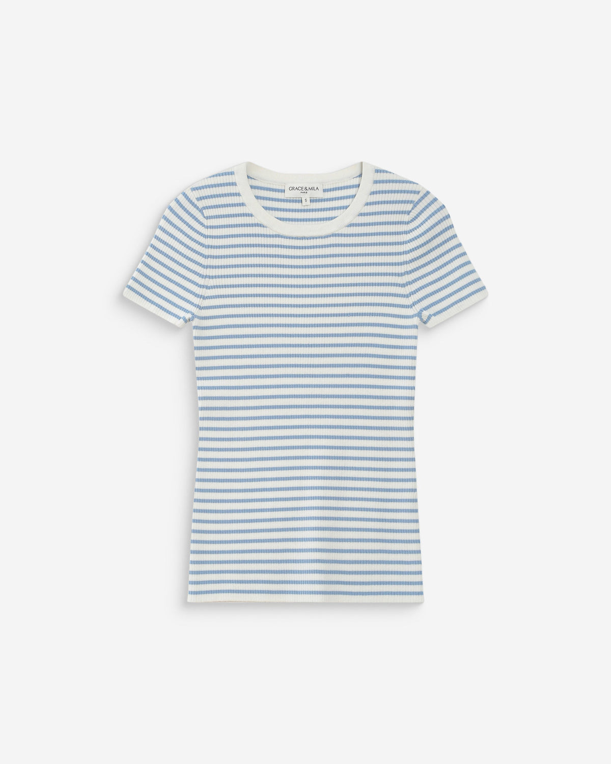 Pull en fine maille ajusté manches courtes bleuet Vendredi