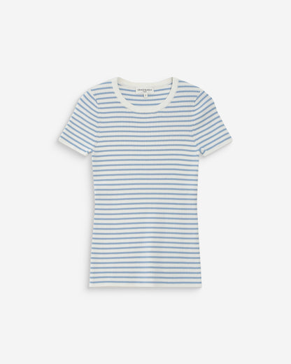 Pull en fine maille ajusté manches courtes bleuet Vendredi