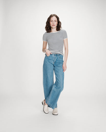 Pull en fine maille ajusté manches courtes marine Vendredi