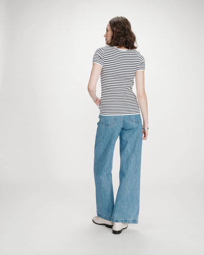 Pull en fine maille ajusté manches courtes marine Vendredi