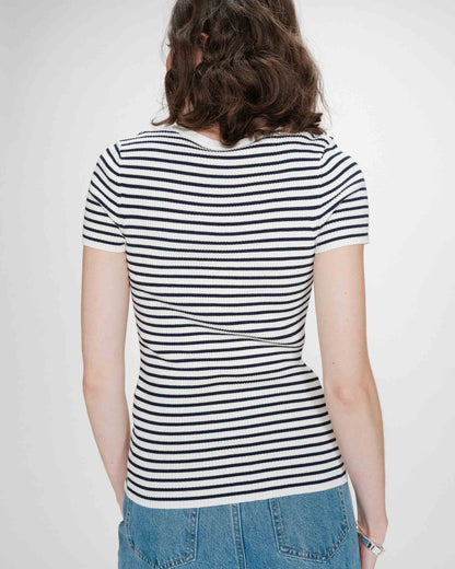 Pull en fine maille ajusté manches courtes marine Vendredi