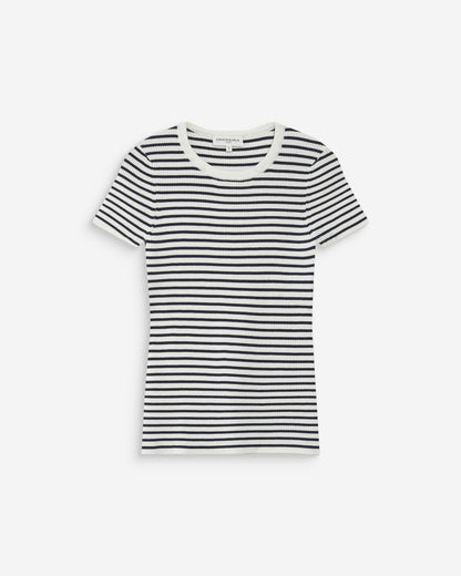Pull en fine maille ajusté manches courtes marine Vendredi