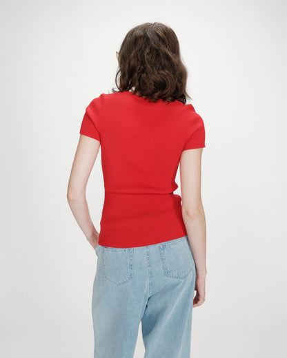 Pull en fine maille ajusté manches courtes rouge Vendredi