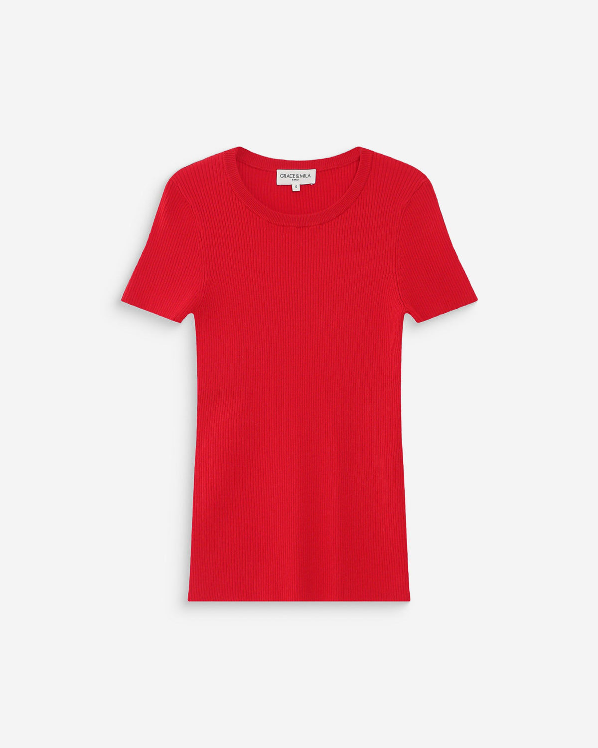 Pull en fine maille ajusté manches courtes rouge Vendredi