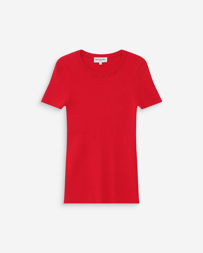 Pull en fine maille ajusté manches courtes rouge Vendredi
