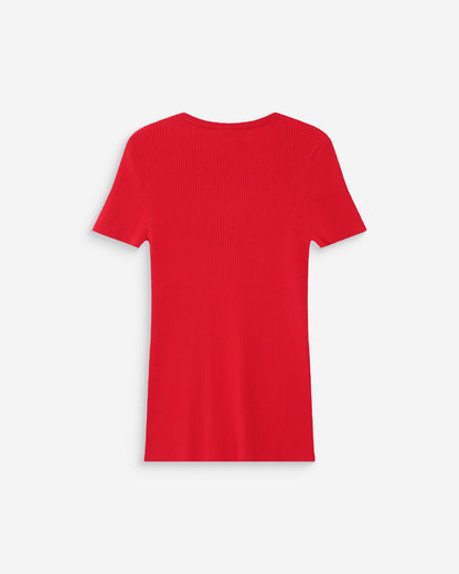 Pull en fine maille ajusté manches courtes rouge Vendredi