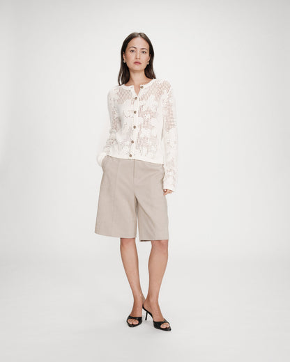 Cardigan en maille ajourée ecru Velasquez
