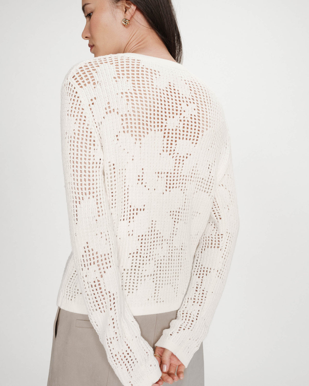 Cardigan en maille ajourée ecru Velasquez