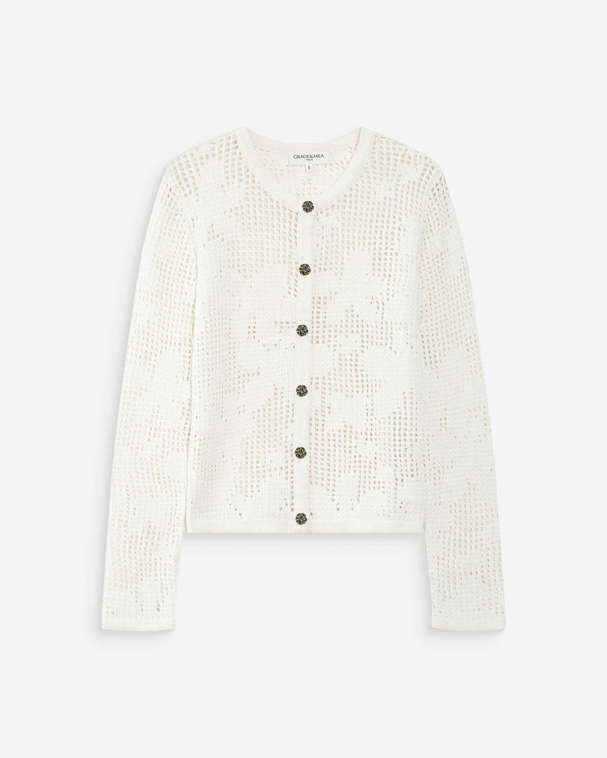 Cardigan en maille ajourée ecru Velasquez