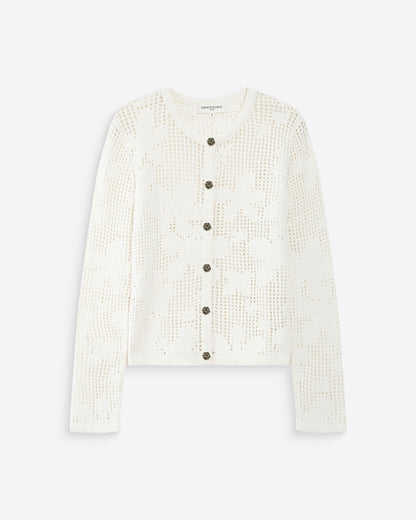 Cardigan en maille ajourée ecru Velasquez
