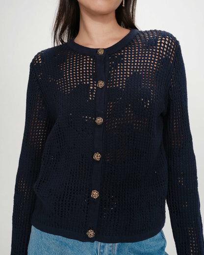 Cardigan en maille ajourée marine Velasquez