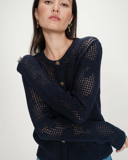 Cardigan en maille ajourée marine Velasquez