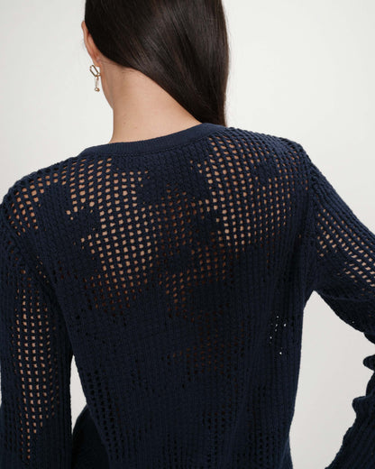 Cardigan en maille ajourée marine Velasquez