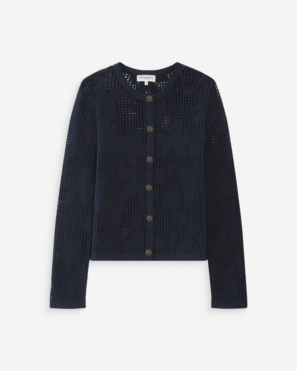 Cardigan en maille ajourée marine Velasquez