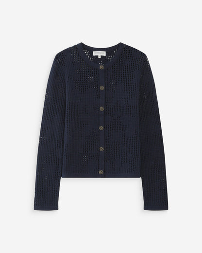 Cardigan en maille ajourée marine Velasquez