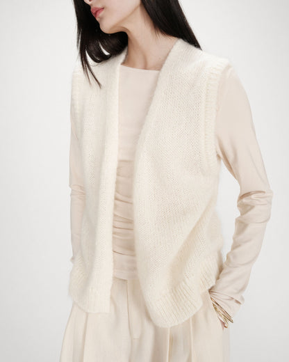 Cardigan laine et mohair sans manches ecru Vicomte