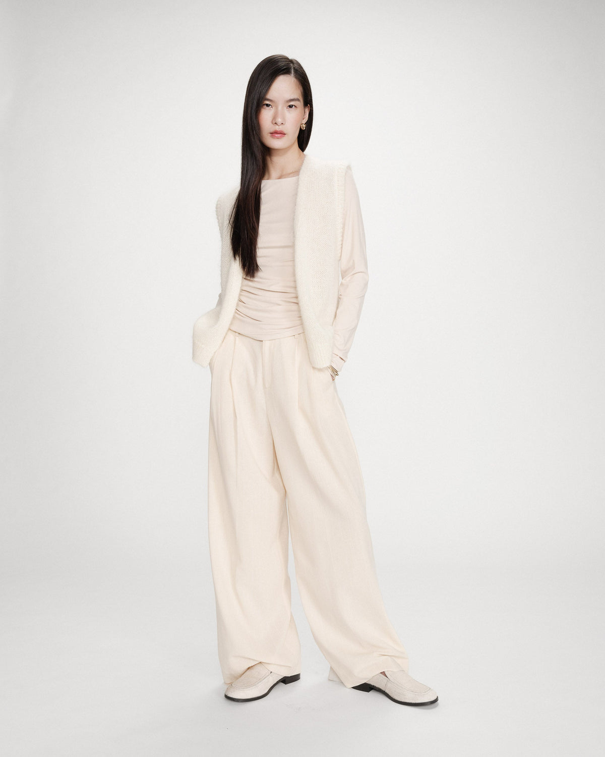 Cardigan laine et mohair sans manches ecru Vicomte