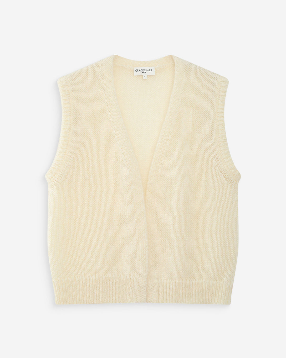 Cardigan laine et mohair sans manches ecru Vicomte